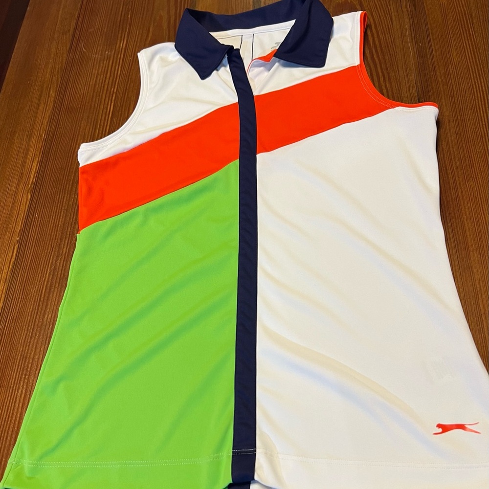 Slazenger Women’s Tank Top Color Block Orange Green Sleeveless Size Small